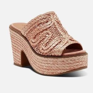 Lucky Brand Womens Yena Raffia Wedge Sandal Tawny Pink Orange Sz 7